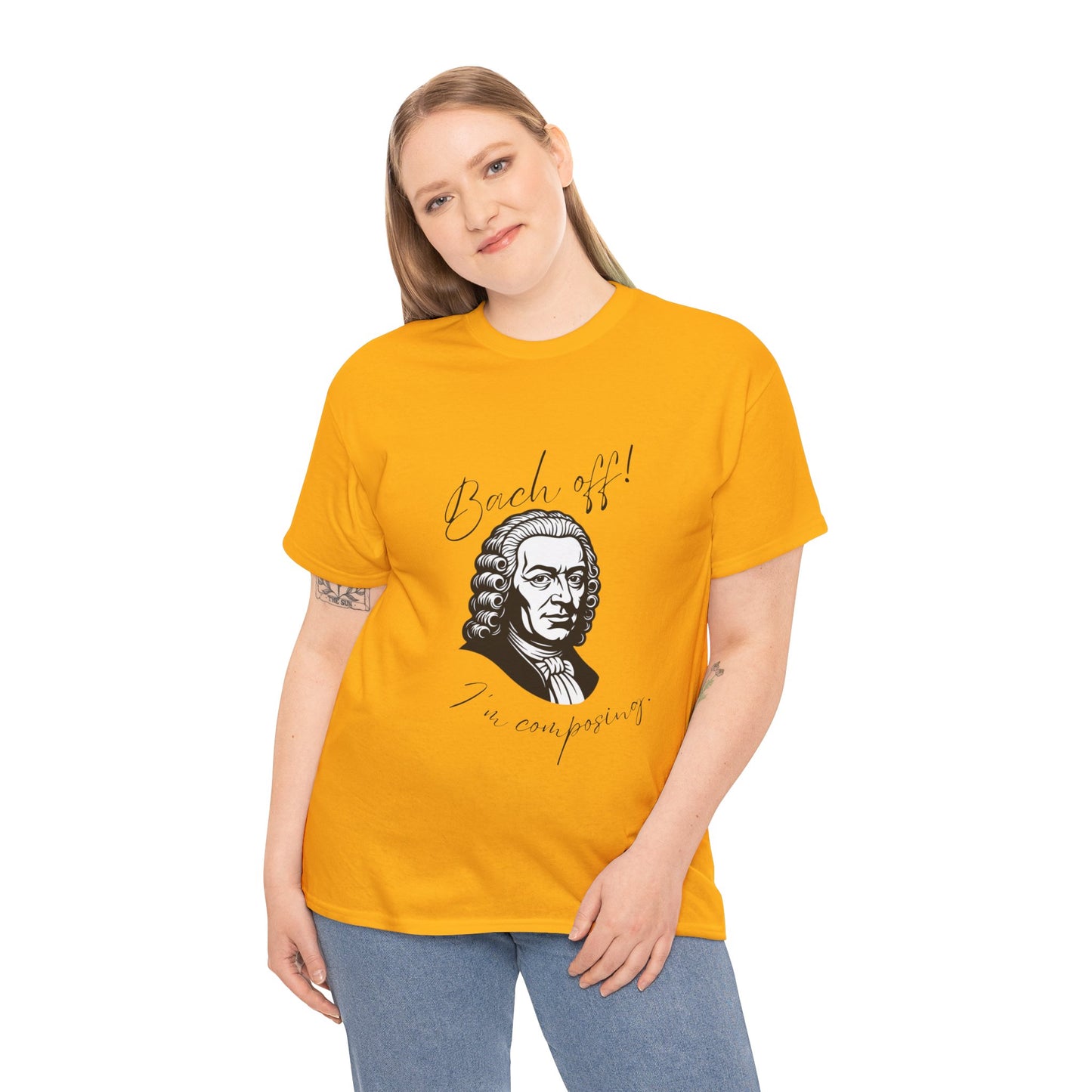 Bach Portrait Tee "Bach off! I'm composing" Classical Music Humor T‑Shirt