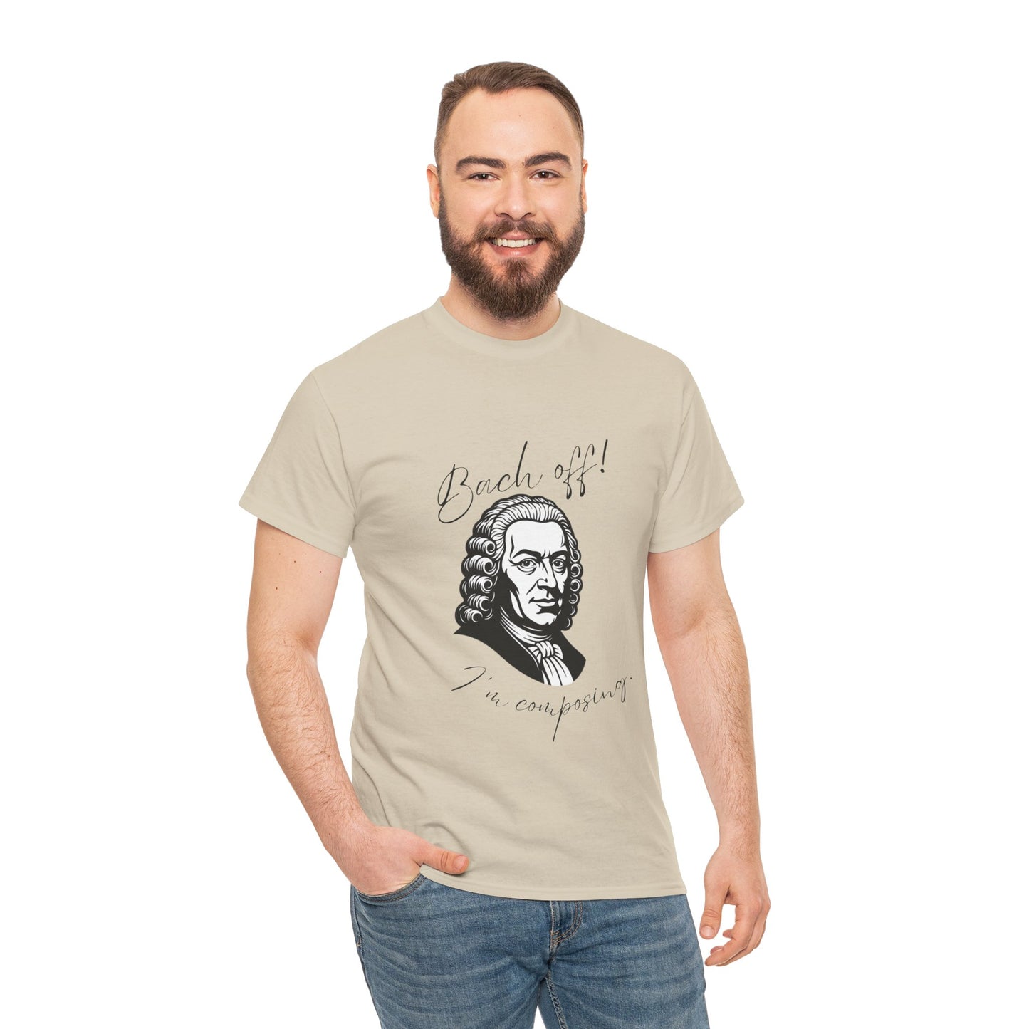 Bach Portrait Tee "Bach off! I'm composing" Classical Music Humor T‑Shirt