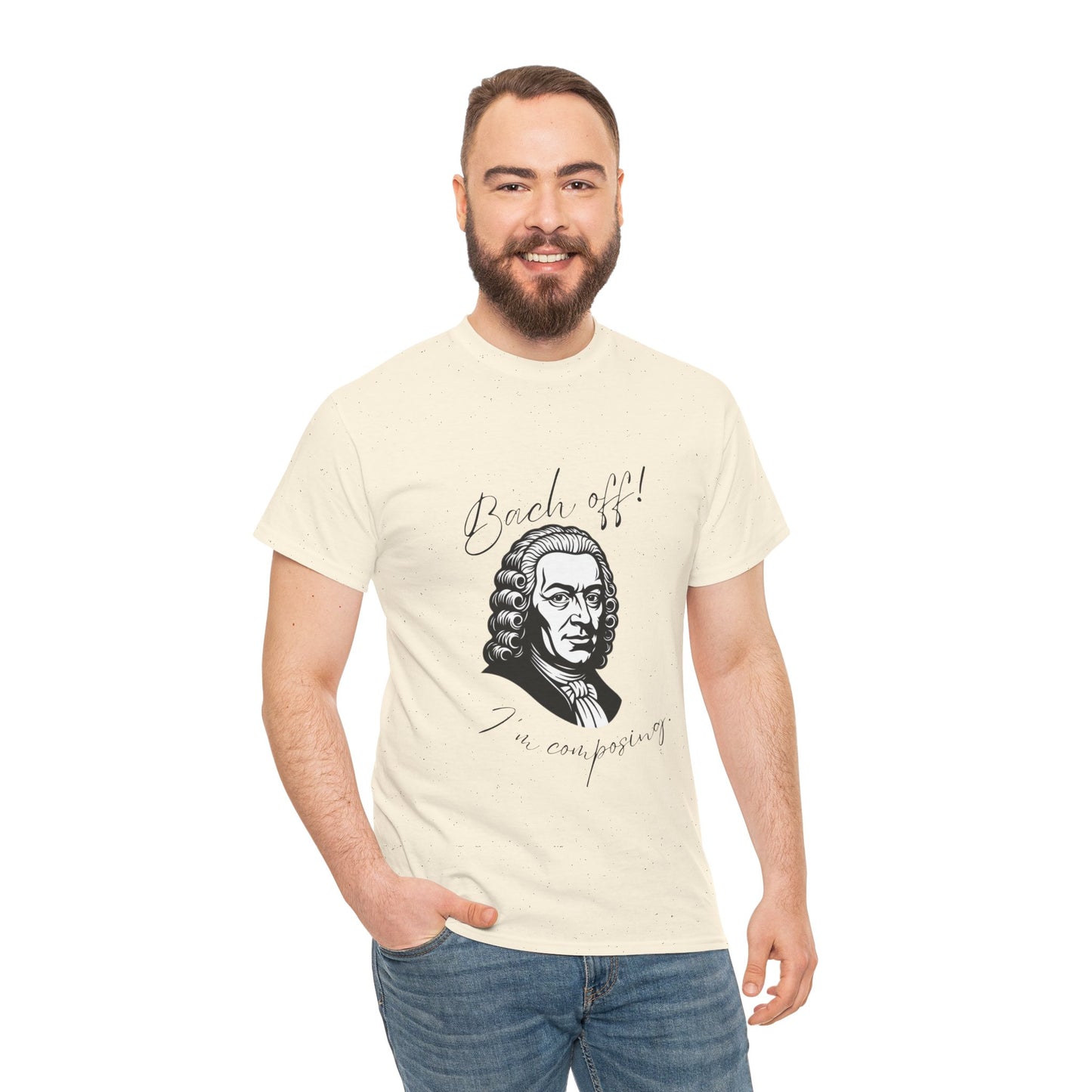 Bach Portrait Tee "Bach off! I'm composing" Classical Music Humor T‑Shirt