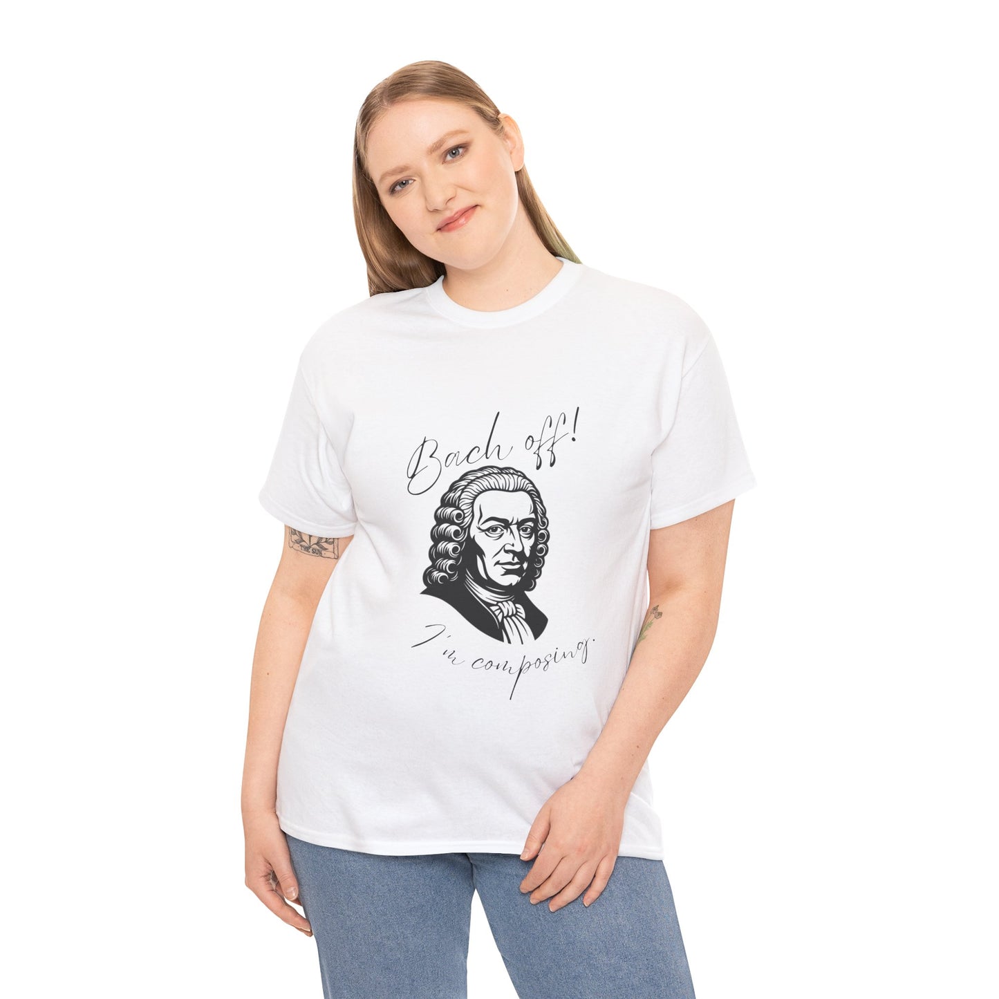 Bach Portrait Tee "Bach off! I'm composing" Classical Music Humor T‑Shirt