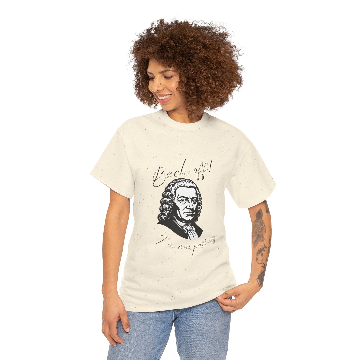 Bach Portrait Tee "Bach off! I'm composing" Classical Music Humor T‑Shirt