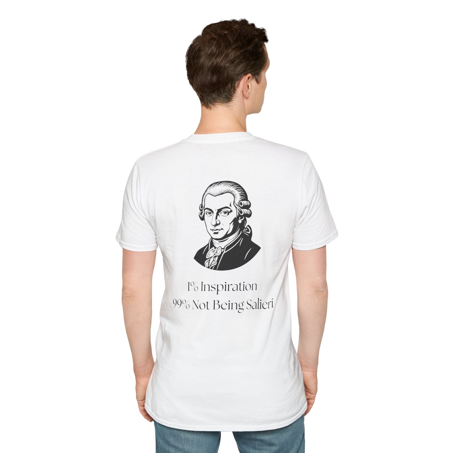 Mozart Portrait T-Shirt — 'Inspiration 99% Not Being Salieri' Funny Classical Music Tee