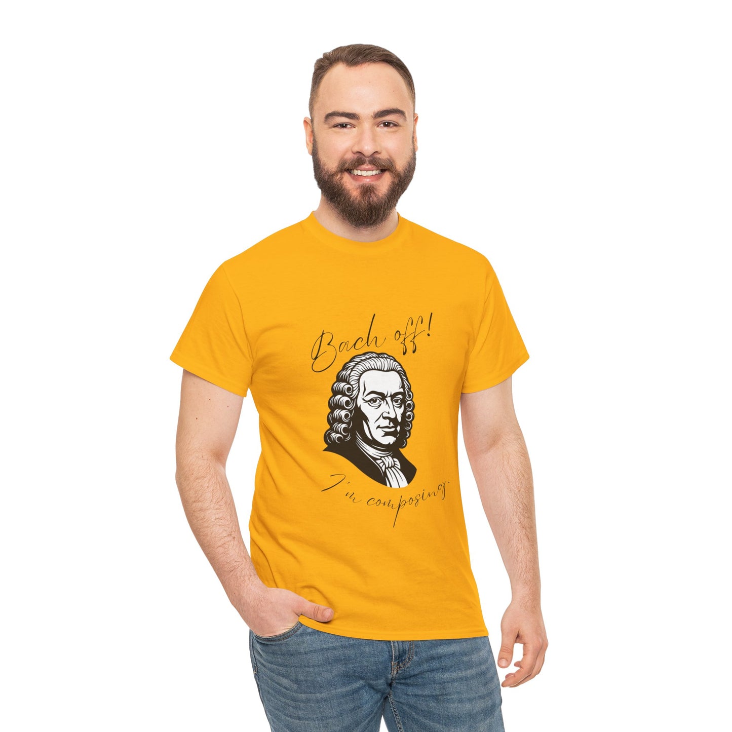 Bach Portrait Tee "Bach off! I'm composing" Classical Music Humor T‑Shirt