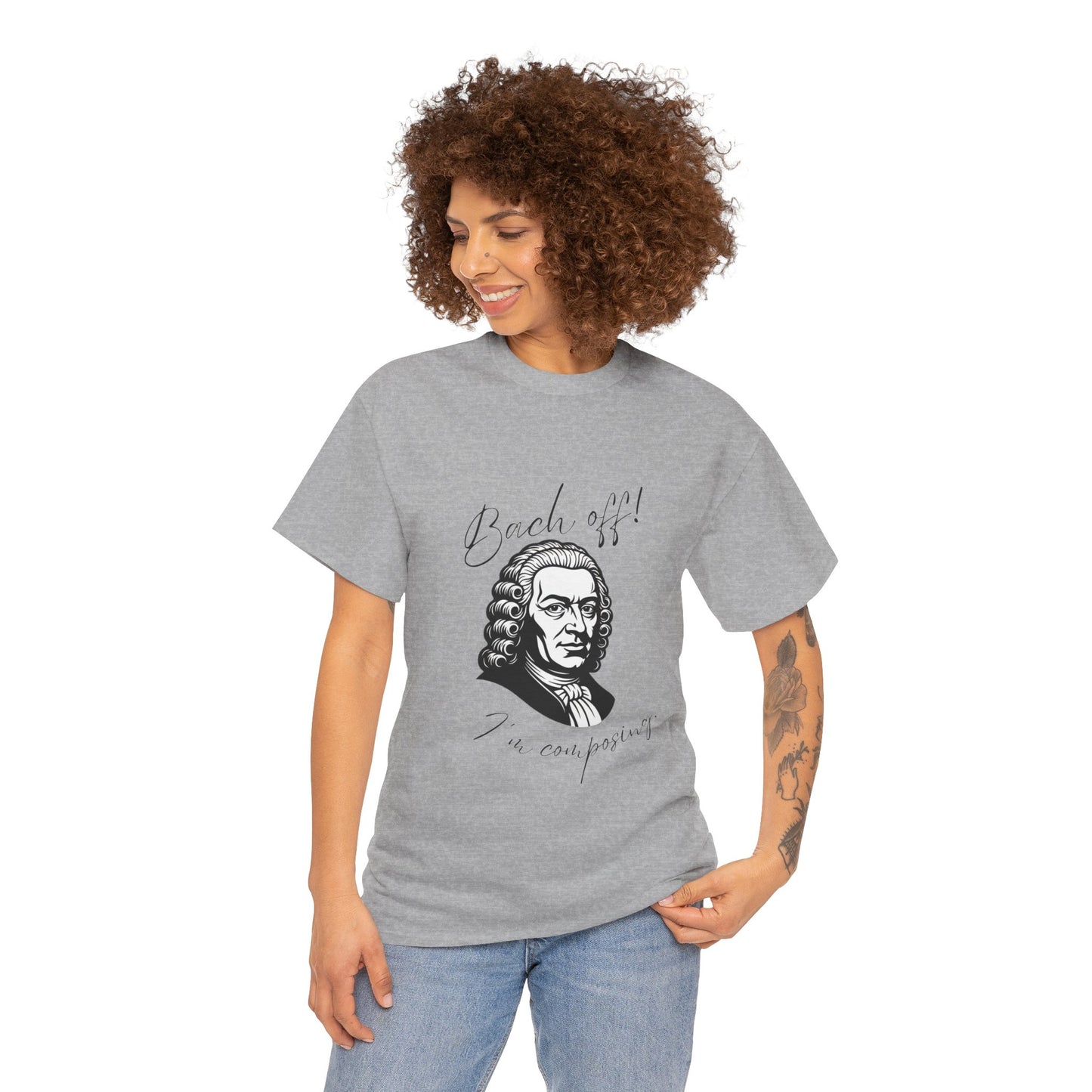 Bach Portrait Tee "Bach off! I'm composing" Classical Music Humor T‑Shirt