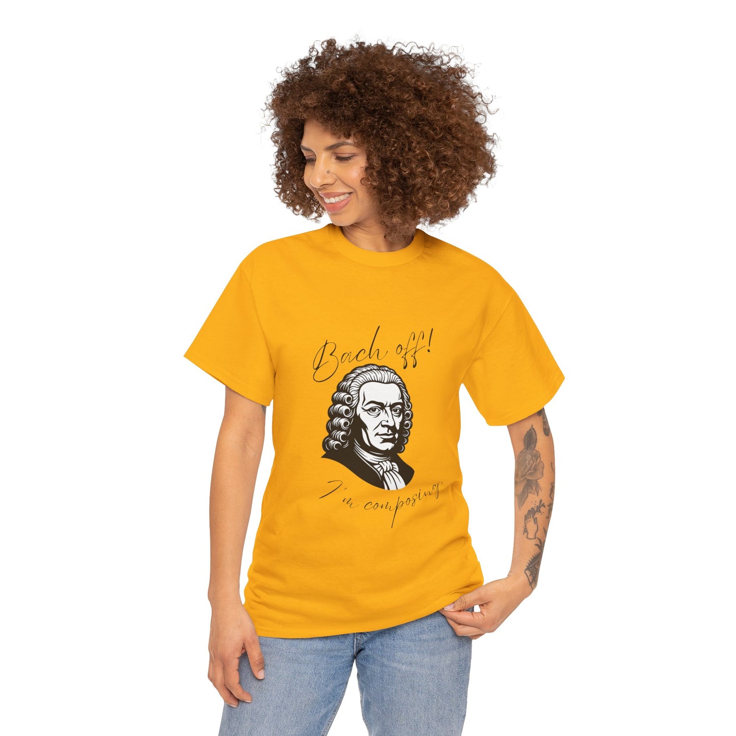 Bach Portrait Tee "Bach off! I'm composing" Classical Music Humor T‑Shirt