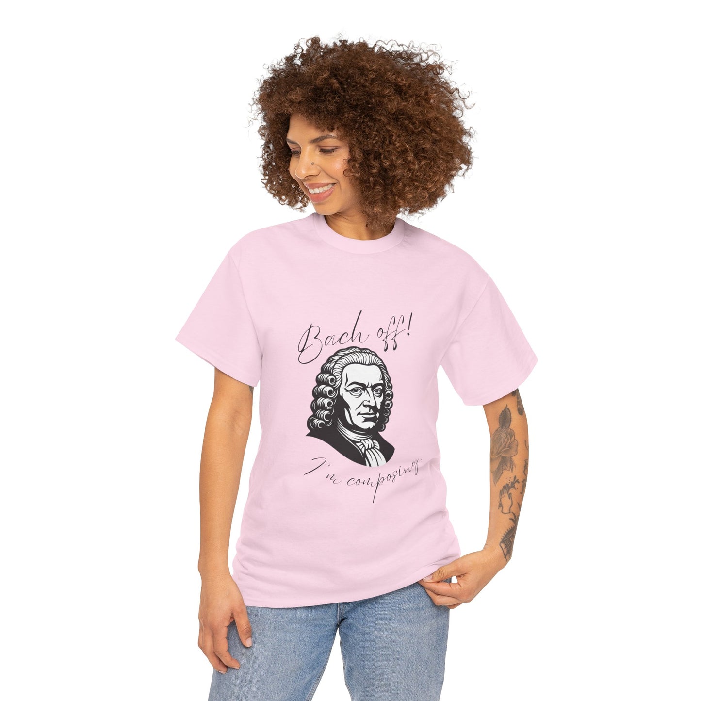 Bach Portrait Tee "Bach off! I'm composing" Classical Music Humor T‑Shirt
