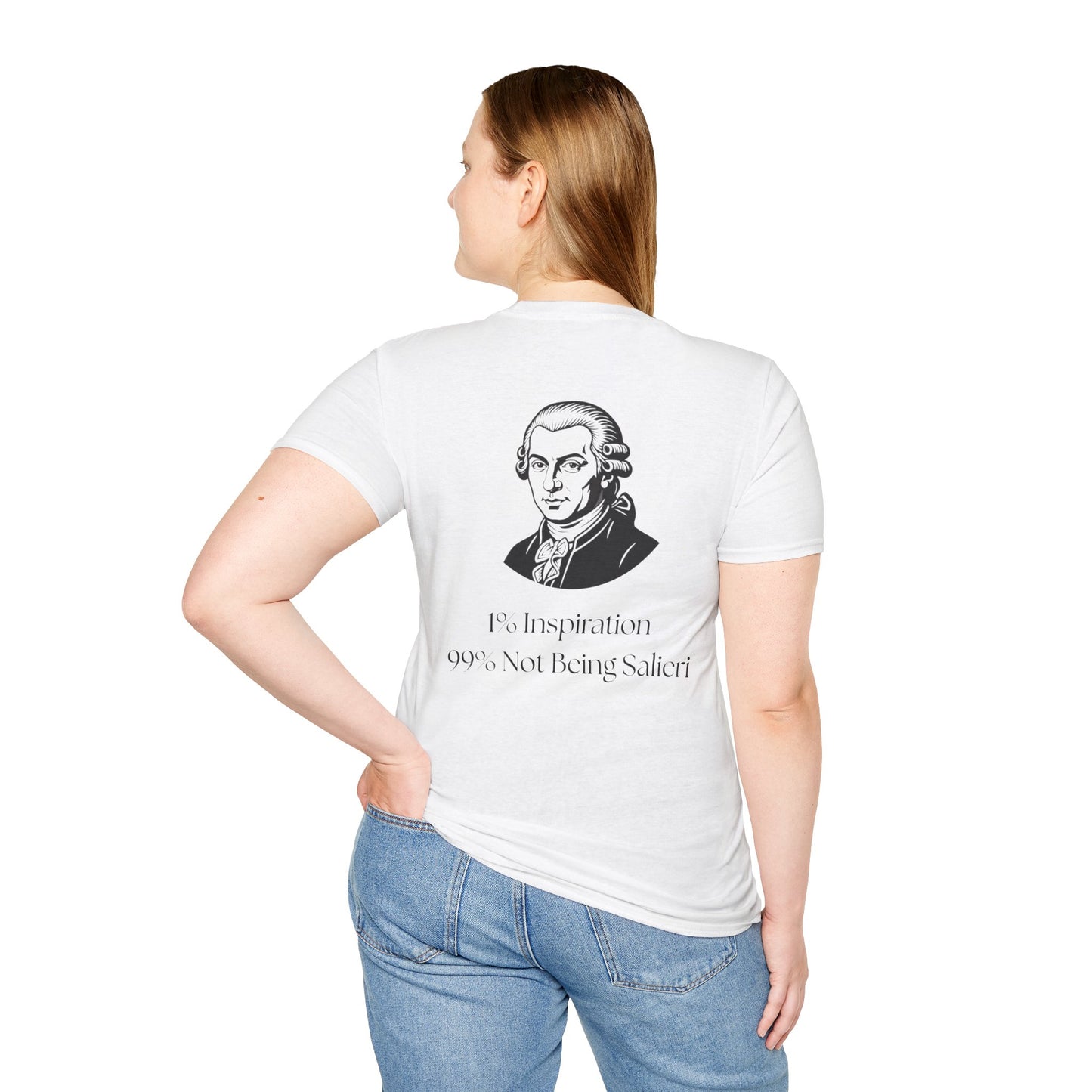 Mozart Portrait T-Shirt — 'Inspiration 99% Not Being Salieri' Funny Classical Music Tee