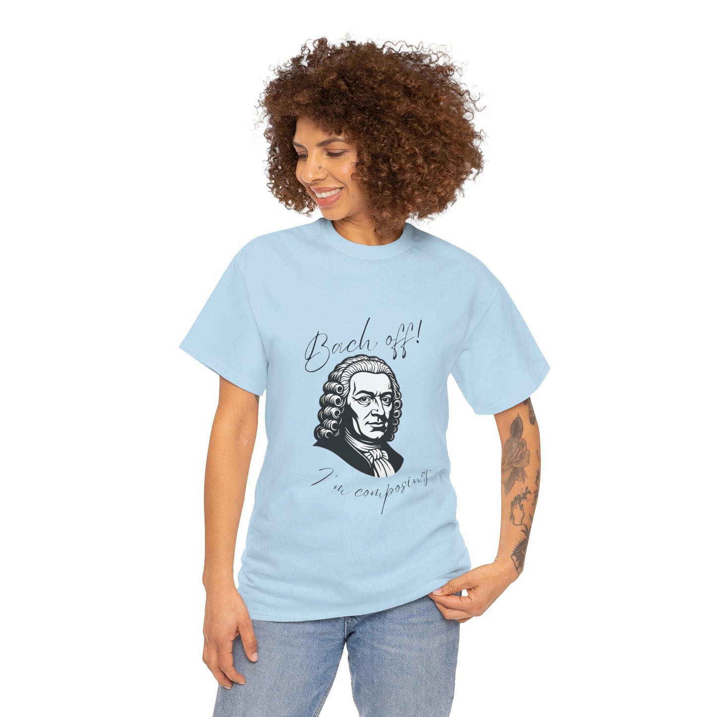 Bach Portrait Tee "Bach off! I'm composing" Classical Music Humor T‑Shirt