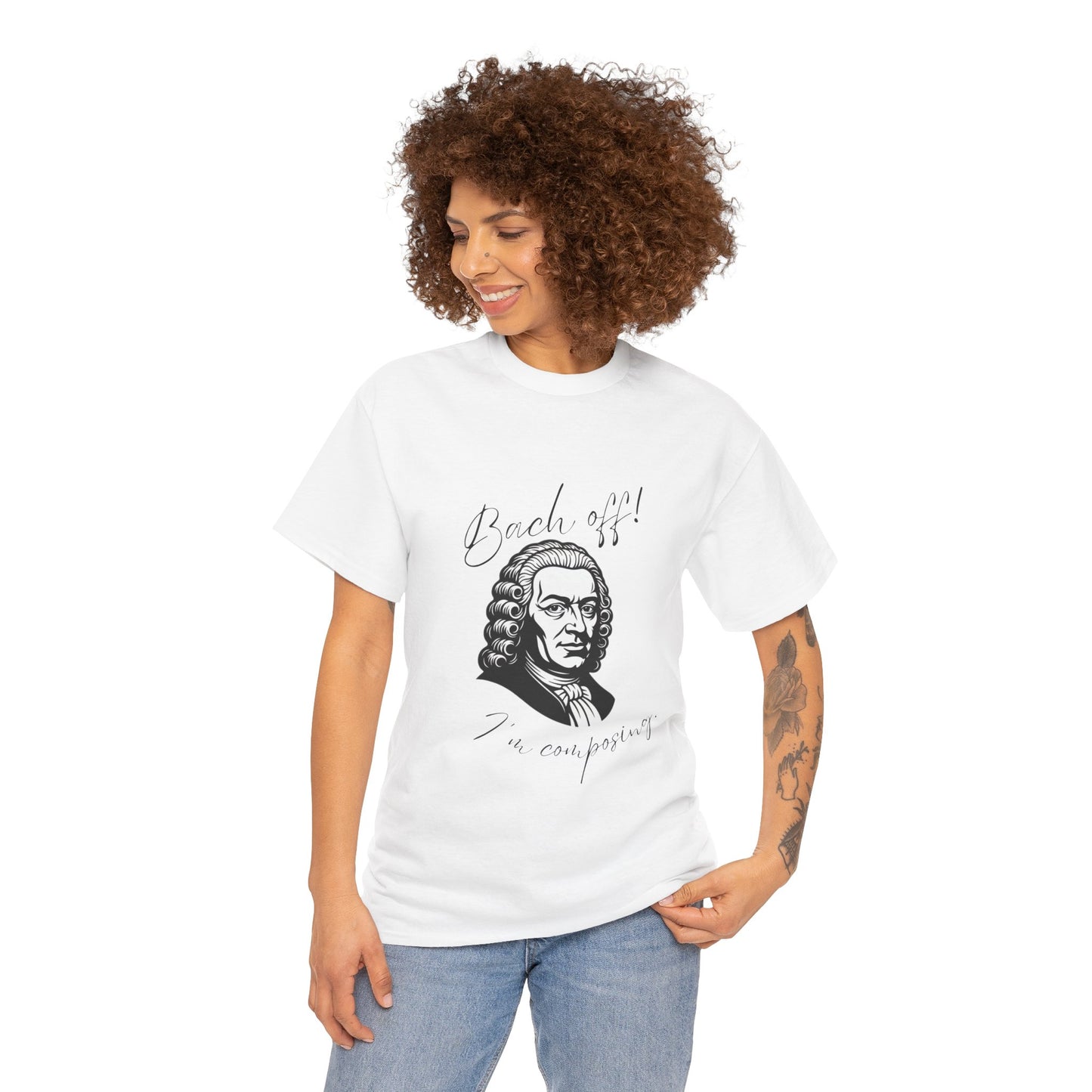 Bach Portrait Tee "Bach off! I'm composing" Classical Music Humor T‑Shirt
